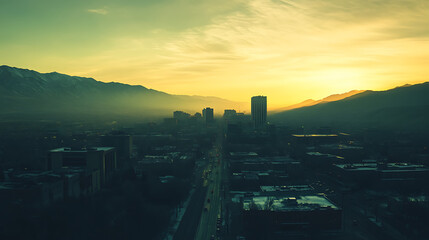 Poster - Panoramic photo of the Salt Lake City skyline with mountains in the background
