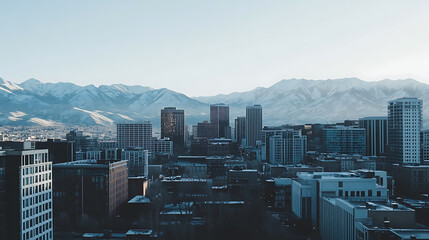 Poster - Panoramic photo of the Salt Lake City skyline with mountains in the background