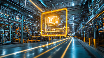 Aufkleber - Industrial factory showcasing 5G connection technology for high-speed wifi internet, enhancing manufacturing efficiency and automation process management for smart factories