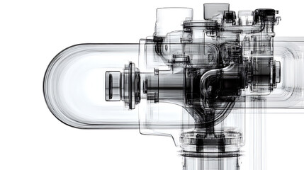 Aufkleber - X-ray image of a water pump in black and white style, layered composition, white background