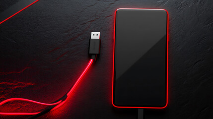 Poster - Battery charge smartphone with cable usb-c, energy charge, red & black colors