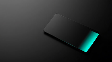Poster - Black plain metallic credit card with turquoise shiny black background, isolated on solid black background