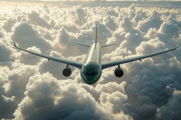 Wall Mural - An aircraft soaring above vibrant clouds during a late afternoon flight in the sky