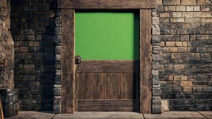 Aufkleber - Animation , old wooden door opening to green screen ;chroma key