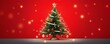 © Дмитрий Бабенко - A beautifully decorated Christmas tree set against a festive red background with shimmering lights and golden ribbons in December. New Year and Christmas.