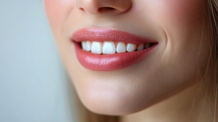 Wall Mural - A close-up side view of woman mouth slightly open, bad breath color