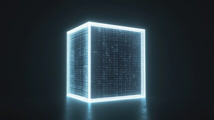 Futuristic glowing text block with binary patterns for digital technology design
