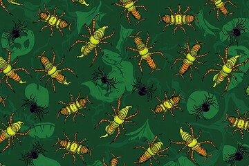 lively green halloween background featuring creepy crawlers illustration on dark canvas