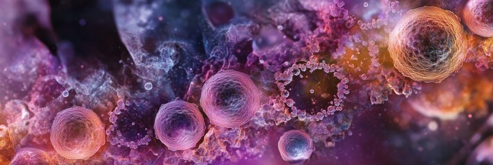 Aufkleber - The rendering displays various cells and structures in vibrant colors, highlighting cellular features and dynamic interactions at a microscopic level. Generative AI