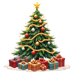 Wall Mural - Clip art of Christmas tree surrounded with gifts.