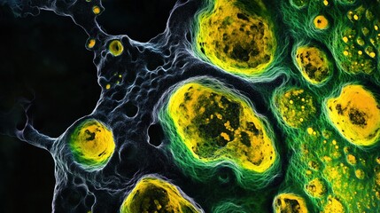 Aufkleber - This fascinating view showcases colorful cells and intricate structures under a microscope, highlighting biological complexity. Generative AI