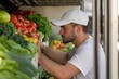 © Ева Поликарпова - A person in a white hat checks out fresh vegetables, suitable for still life or food-related compositions