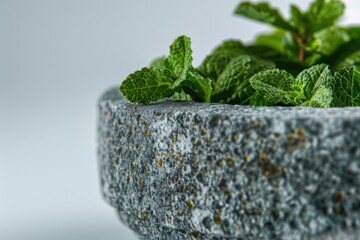 Sticker - Close-up shot of a plant growing in a stone bowl