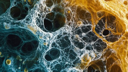 Poster - This close-up reveals colorful cells and structures, highlighting their complex forms and connections typical in biological research settings. Generative AI