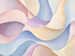 Wall Mural - a soft pastel abstract art piece with gentle curves and flowing shapes, ideal for soothing environme