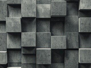 Wall Mural - a textured background featuring randomly shifted grey concrete cube blocks, creating depth in the de