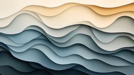 Canvas Print - Abstract layered background with undulating curves in shades of blue and beige creating a wavy pattern. The design suggests a serene and fluid motion resembling waves or dunes.