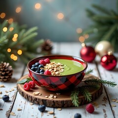 a bowl of oatmeal with berries in  winter concept