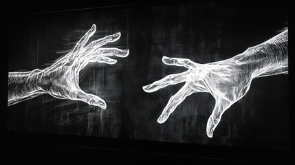 Aufkleber - Two White Hands Reaching Towards Each Other on a Black Background