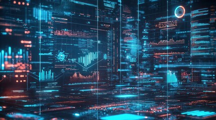 Aufkleber - Abstract Futuristic Cityscape with Data Overlays