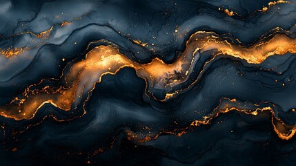 Wall Mural - abstract artwork featuring dark waves with golden highlights, evoking elegance and depth.