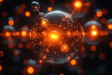 Aufkleber - Glowing Sphere with Internal Network and Bokeh Lights