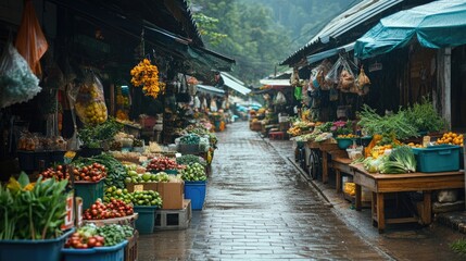 Wall Mural - traditional countryside sme business community local thai street market at Thailand.	
