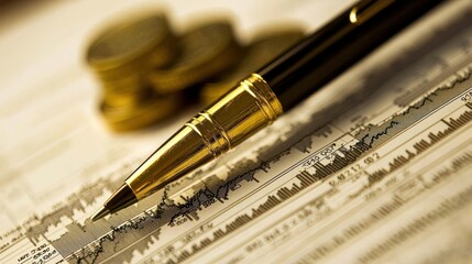 Aufkleber - A Close-Up of a Golden Pen Resting on a Stock Market Graph