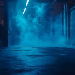 Wall Mural - atmospheric industrial scene with blue fog and dim lighting highlighting textured surfaces for drama
