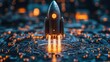 © Natalia - business startup businessman touching rocket launch with up arrow rapid business growth and investment growth success goals leadership target group of customers