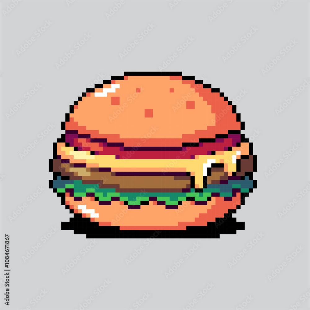 Pixel art illustration Hamburger. Pixelated Beef Burger. Hamburger Beef ...