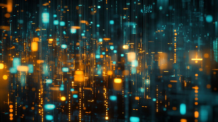 Abstract Data Stream Digital Flow Technology Background Network Orange Teal