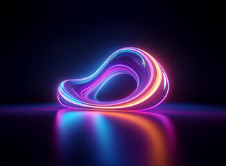 Wall Mural - abstract glowing neon sculpture, vibrant pink, blue, and orange hues, reflecting on a dark surface. 