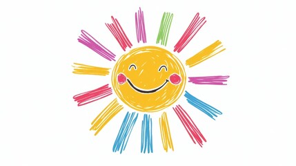 Wall Mural - Cartoon sun with glasses on white background 