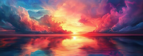 Wall Mural - vibrantly colored clouds at sunset with artistic flair