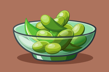  Edamame  soybeans  shelled in glass bowl vector art illustration