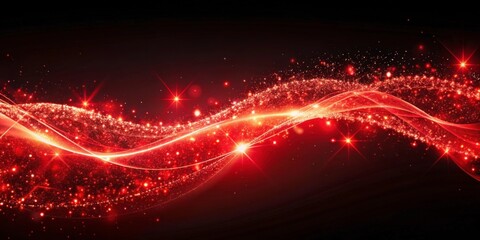 Wall Mural - Red abstract light waves with sparkling particles, red, abstract, light, waves, sparkling, particles, background, design