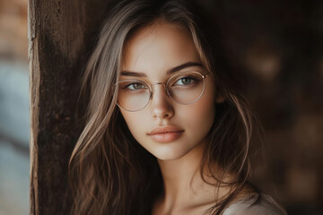 Canvas Print - Portrait of a young woman with glasses, exuding a thoughtful and serene expression.