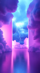 Wall Mural - lightning 3d rendering minimalist room in vertical background