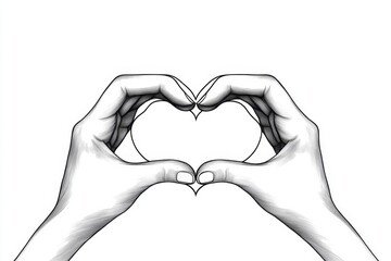 Poster - Simple line drawing of two hands forming a heart shape, symbolizing love and unity