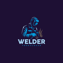 welding welder service logo emblem badge illustration vector design ink drawing style