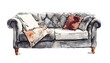 © Hasnain Arts - Sketch of a cozy living room with a couch, isolated watercolor illustration.