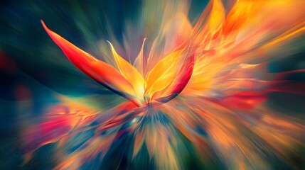 14. A bird of paradise in full bloom, with overexposed sunlight causing the colors to merge into one glowing blur