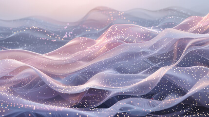 Wall Mural - Dreamy abstract waves of pastel fabric with sparkling golden accents