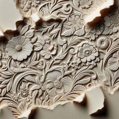 Wall Mural - Floral Embossed Ripped Paper Torn edges featuring embossed flora