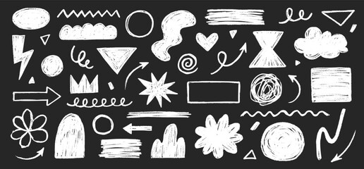 Poster - Pencil crayon brush line stroke. Brush crayon pencil chalk texture effect doodle shape. Vector hand drawn marker stroke background set of abstract design graphic figure. Vector illustration