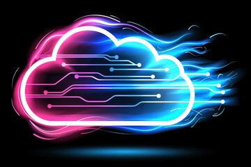 Poster - a glowing cloud with neon colors and a blue and pink line