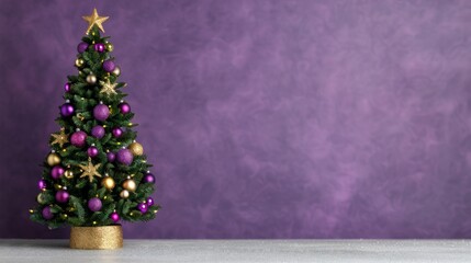 Wall Mural - purple christmas tree, gold ornaments.