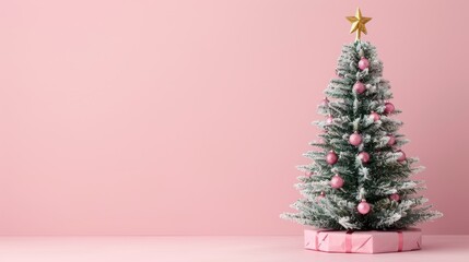 Wall Mural - pink christmas tree with ornaments and gift.