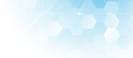 Fototapete - Abstract Light Blue Hexagonal Background with Geometric Lines